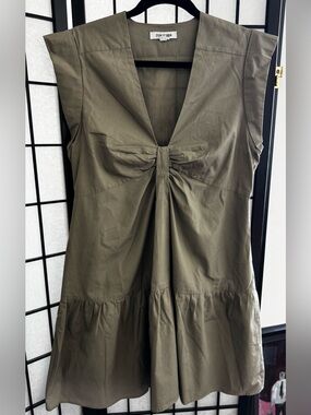 Steve Madden Olive Green V-Neck Knot Front Sleeveless Dress